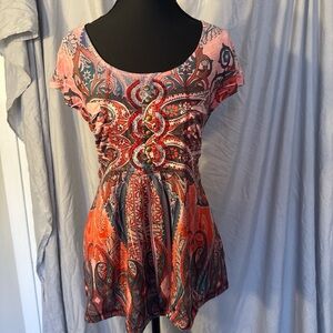 ONE WORLD Pink and Red Paisley Blouse